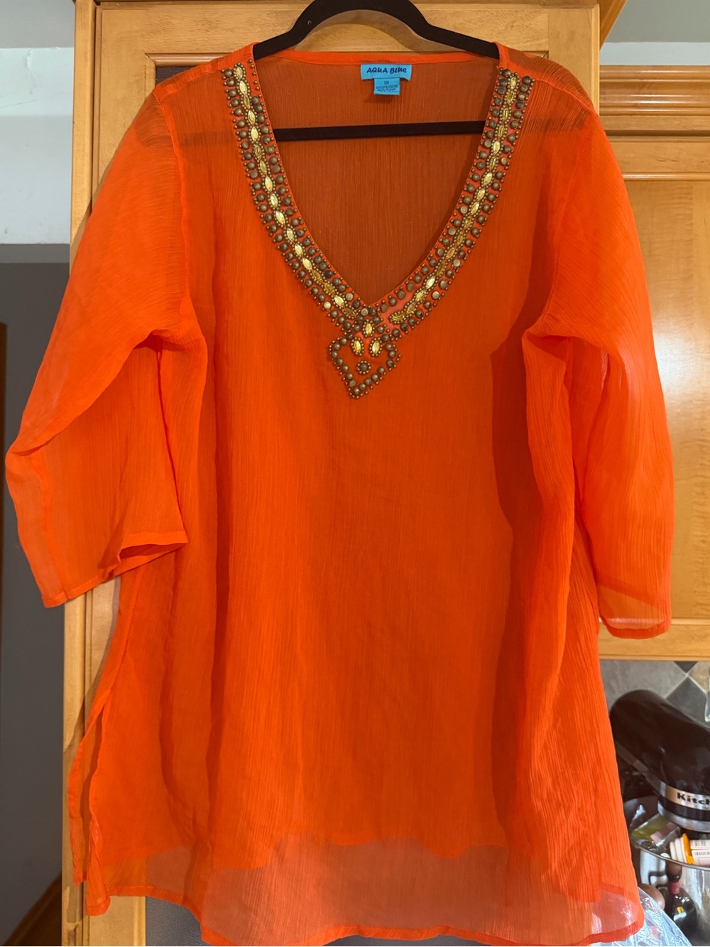 Adrianna Papell Orange Beaded V-Neck Tunic size xl